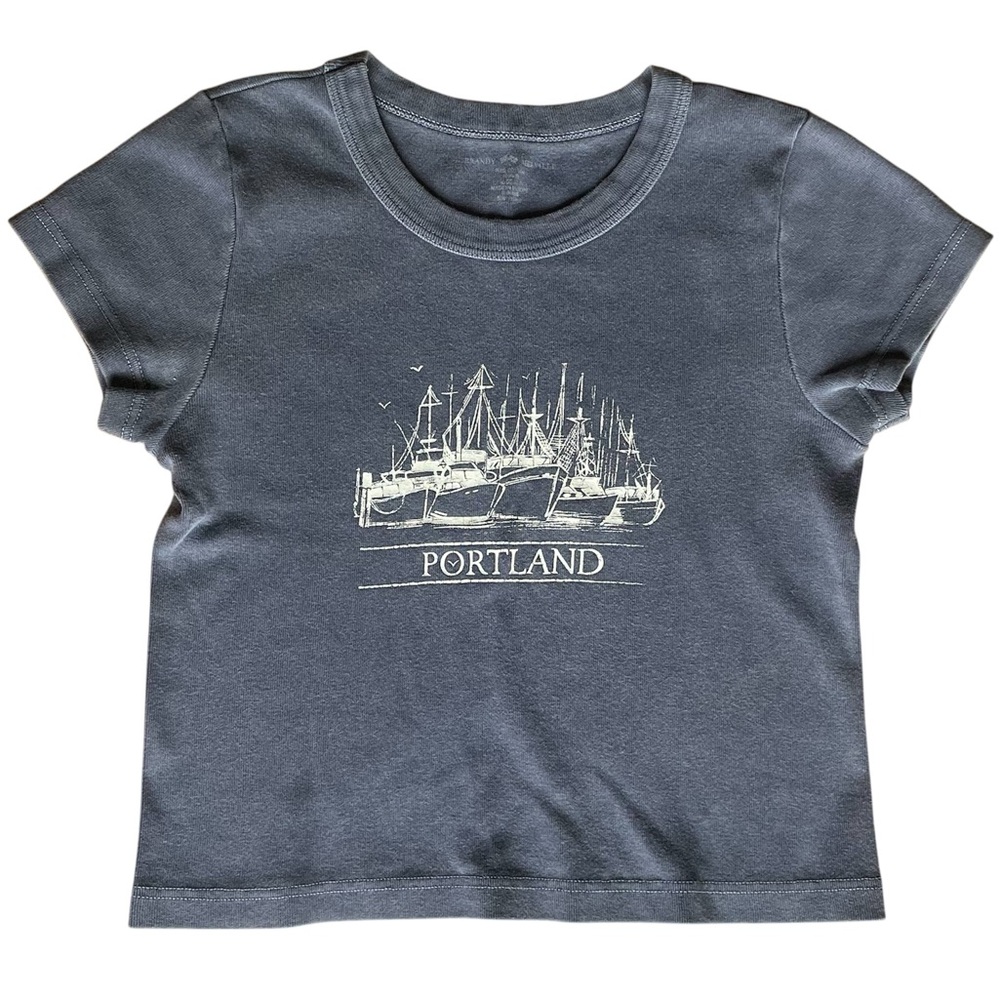 💖 5 for $25 💖 Brandy Melville Blue Gray Graphic Cotton Top– One Size (Fits XS/S)